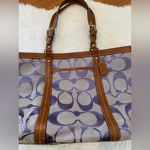 Coach Tote Bag Purse Purple Monogram Canvas Leather J0860-F13096 Large Size Rare - Picture 4 of 7